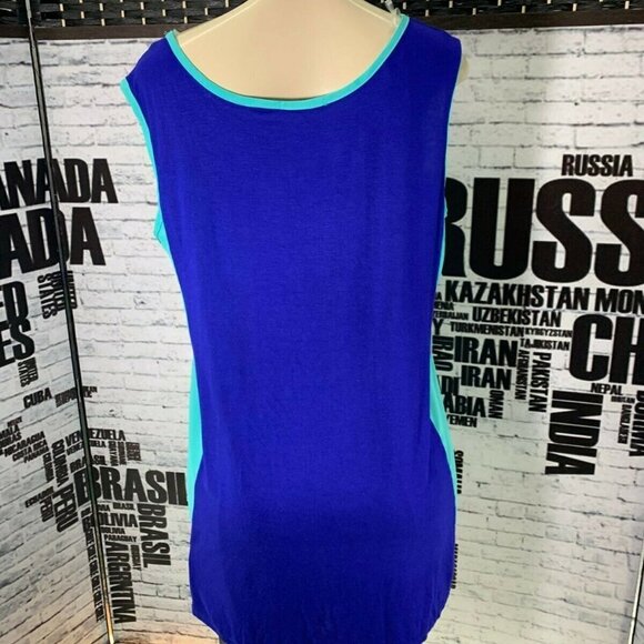 Cha Cha Vente Plus 1X Blue Color Block Pattern Scoop Neck Step-Hem Tank Top - Picture 4 of 6